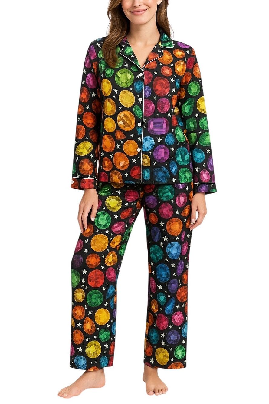 Tashka Galaxy of Gems Multicolor Long Sleeve Button Down Pajama Pants 2 Pc Set S